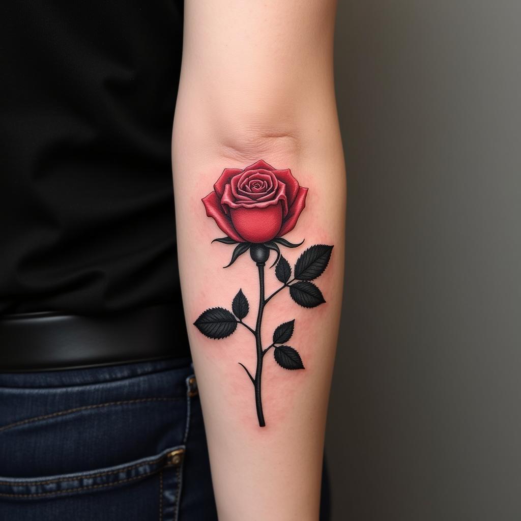 Hinh xam hoa hong canh tay nu tinh te quyen ru