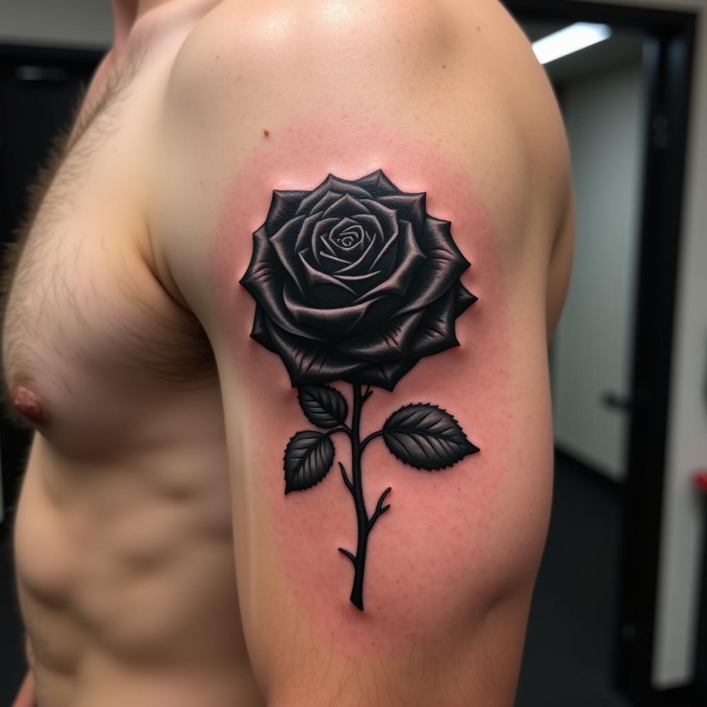 hinh-xam-hoa-hong-den-bap-tay-suc-manh-67be8e Hình xăm hoa hồng đen trên bắp tay thể hiện sức mạnh, sự tự tin và cá tính mạnh mẽ của người đàn ông.