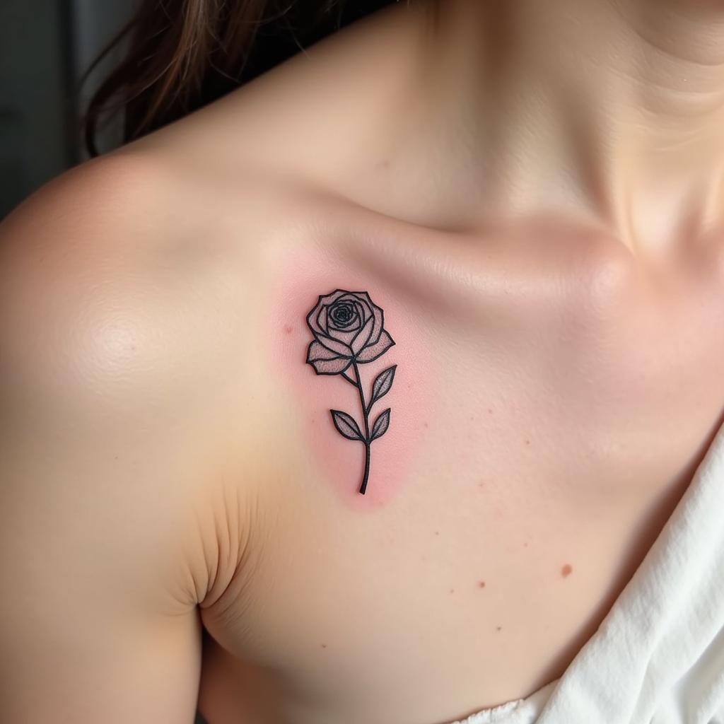 hinh-xam-hoa-hong-den-vai-nu-tinh-67be8e Hình xăm hoa hồng đen nhỏ nhắn trên vai cô gái, thể hiện sự nữ tính, dịu dàng và quyến rũ.