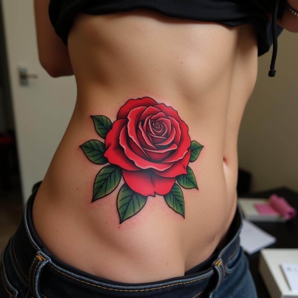 Hình xăm eo quyến rũ: Tuyển tập mẫu đẹp, ý nghĩa cho phái nữ 2 hinh xam hoa hong do eo nu dep quyen ru 67bede 1