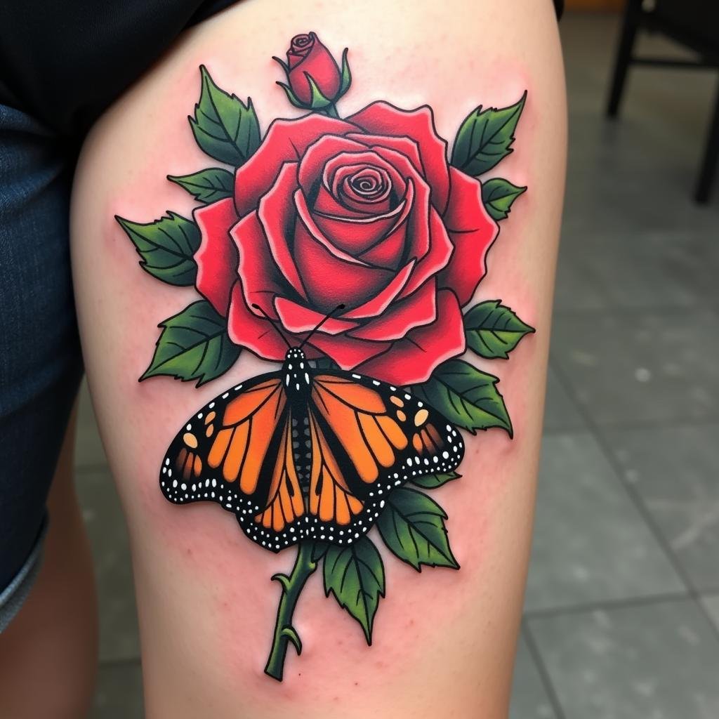 Hình xăm hoa hồng bướm ý nghĩa vị trí thiết kế độc đáo cho bạn 8 hinh xam hoa hong va buom co dien 67bc3d 1