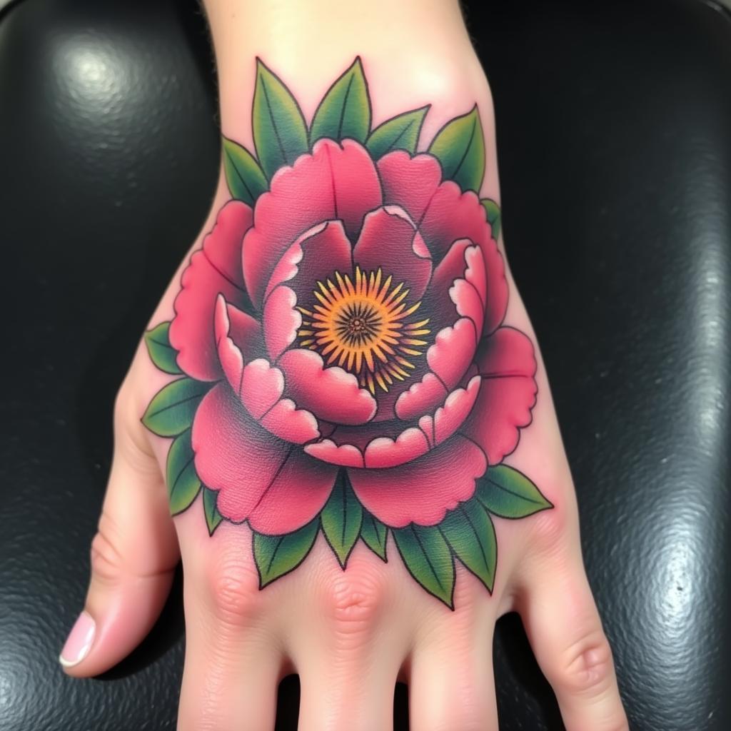 Hình xăm hoa mẫu đơn đẹp và quyến rũ trên tay với màu sắc tươi tắn