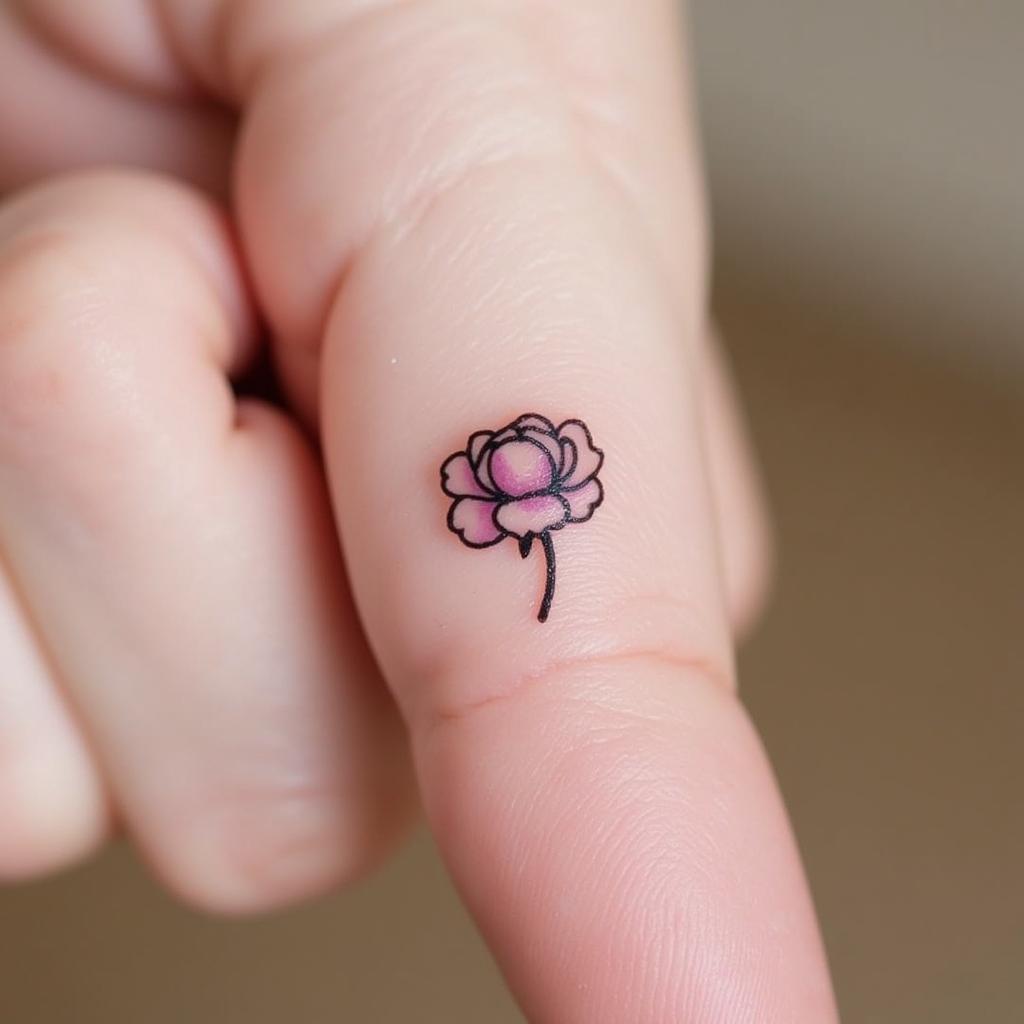 Hình xăm hoa mẫu đơn nhỏ ở ngón tay tinh tế và độc đáo