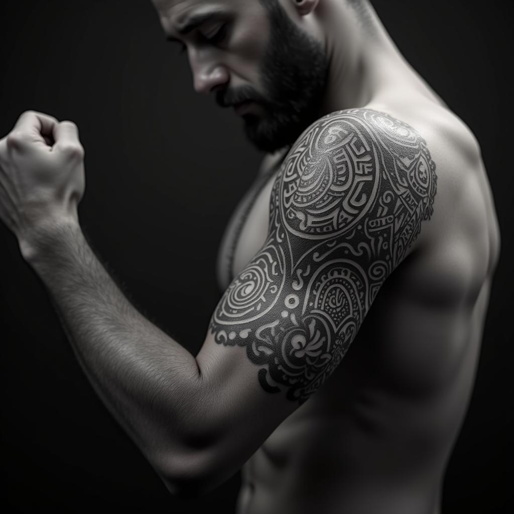 Hinh xam hoa van tren bap tay Jack su ket hop tinh te giua truyen thong va phong cach hien dai