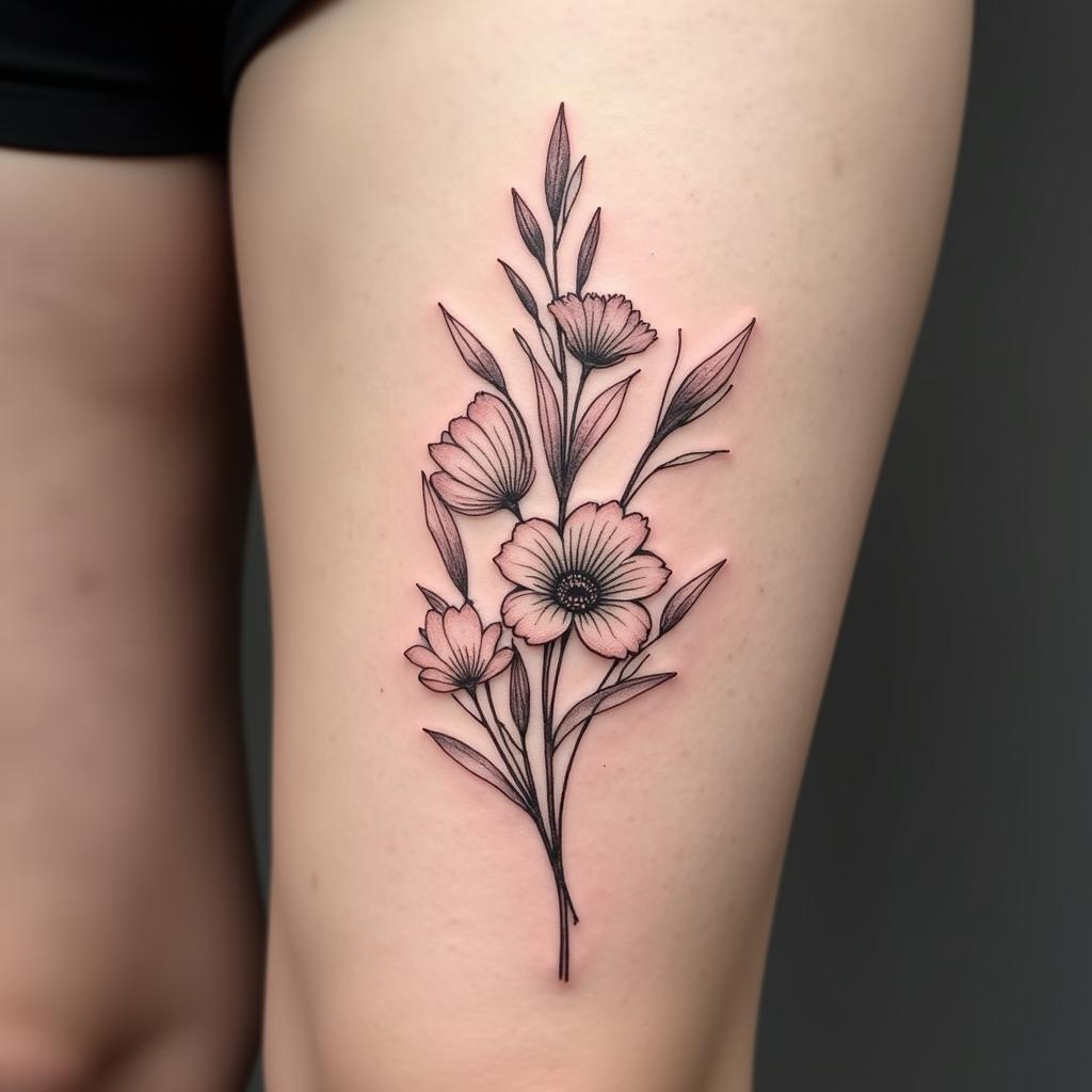 Hình xăm hoa văn hoa lá tinh tế và sắc sảo, biểu tượng của vẻ đẹp tự nhiên