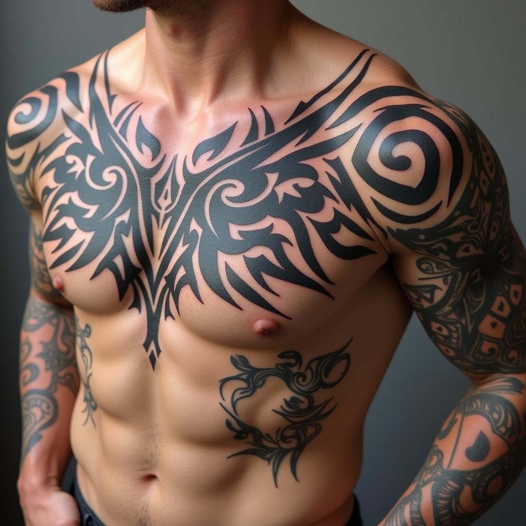 Hình xăm hoa văn Tribal với đường nét dứt khoát, thể hiện sự mạnh mẽ và cá tính