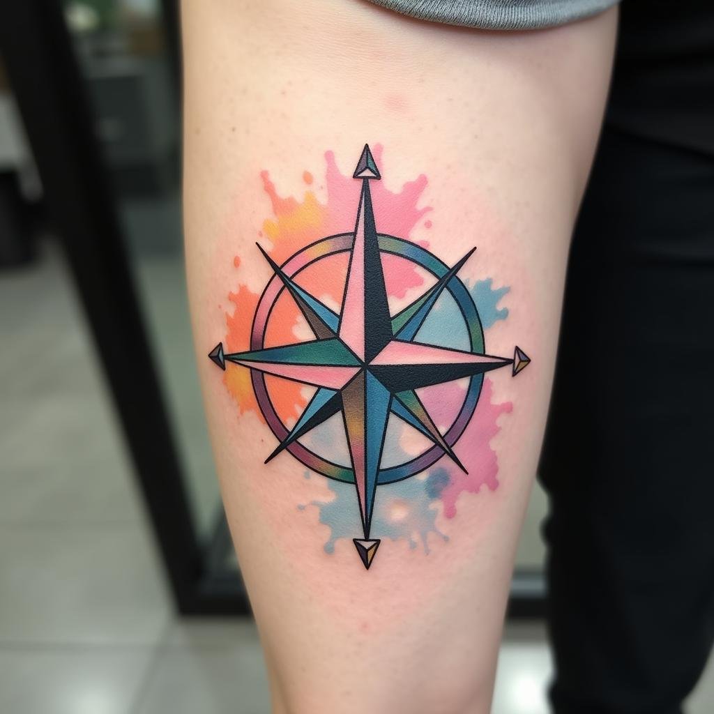 La Bàn Phong Thủy: Ý Nghĩa Sâu Sắc và Những Mẫu Hình Xăm Ấn Tượng Nhất 2 hinh xam la ban mau nuoc watercolor song dong 67bced 1