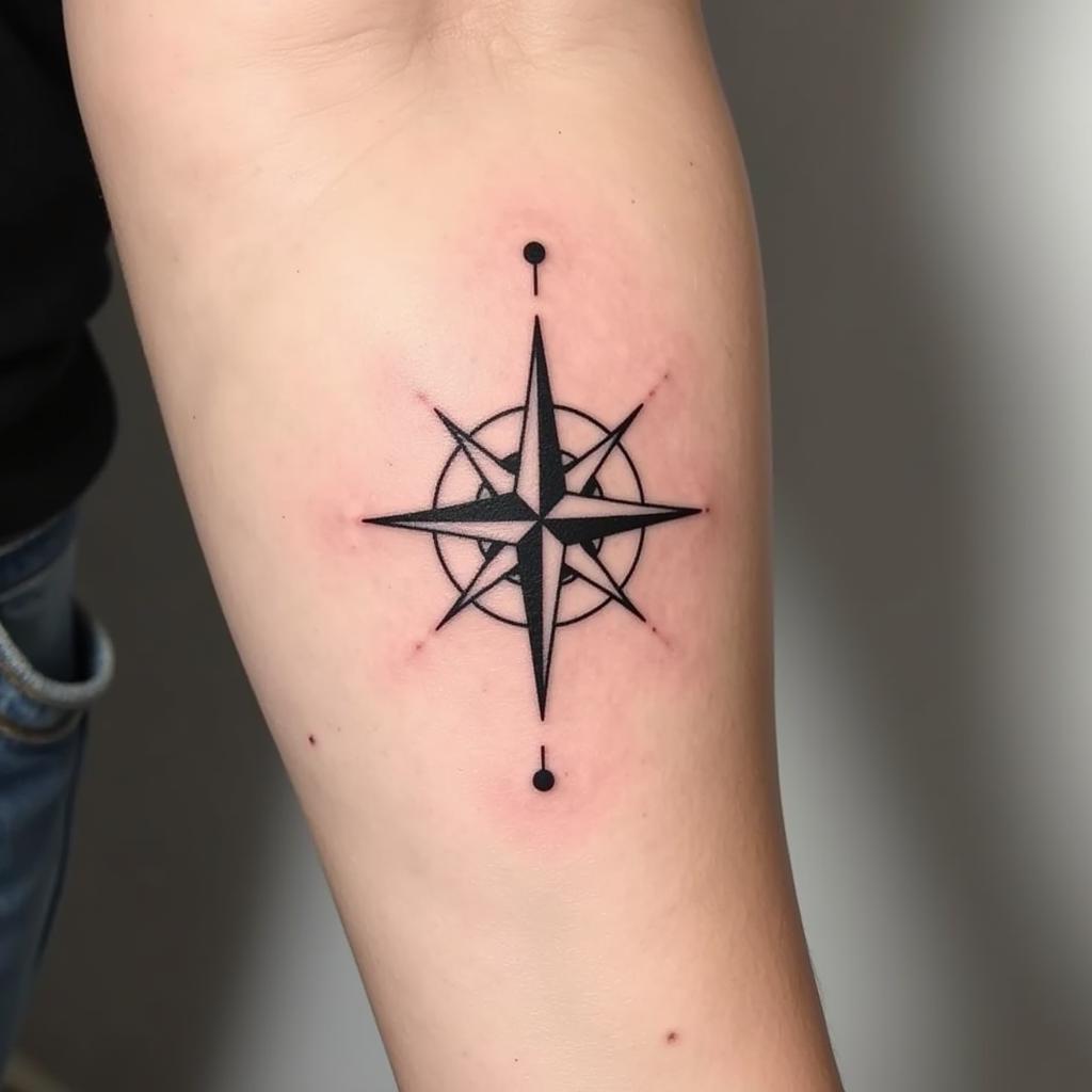 Hình xăm la bàn tối giản cho nữ, phong cách thanh lịch và hiện đại với đường nét tinh tế