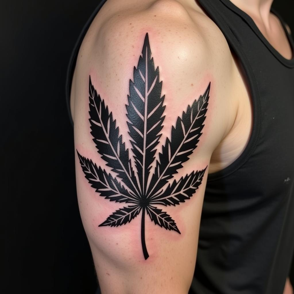 Hinh-xam-chiếc-lá-phong-cách-tribal-ở-bắp-tay-nam-tính-và-ấn-tượng