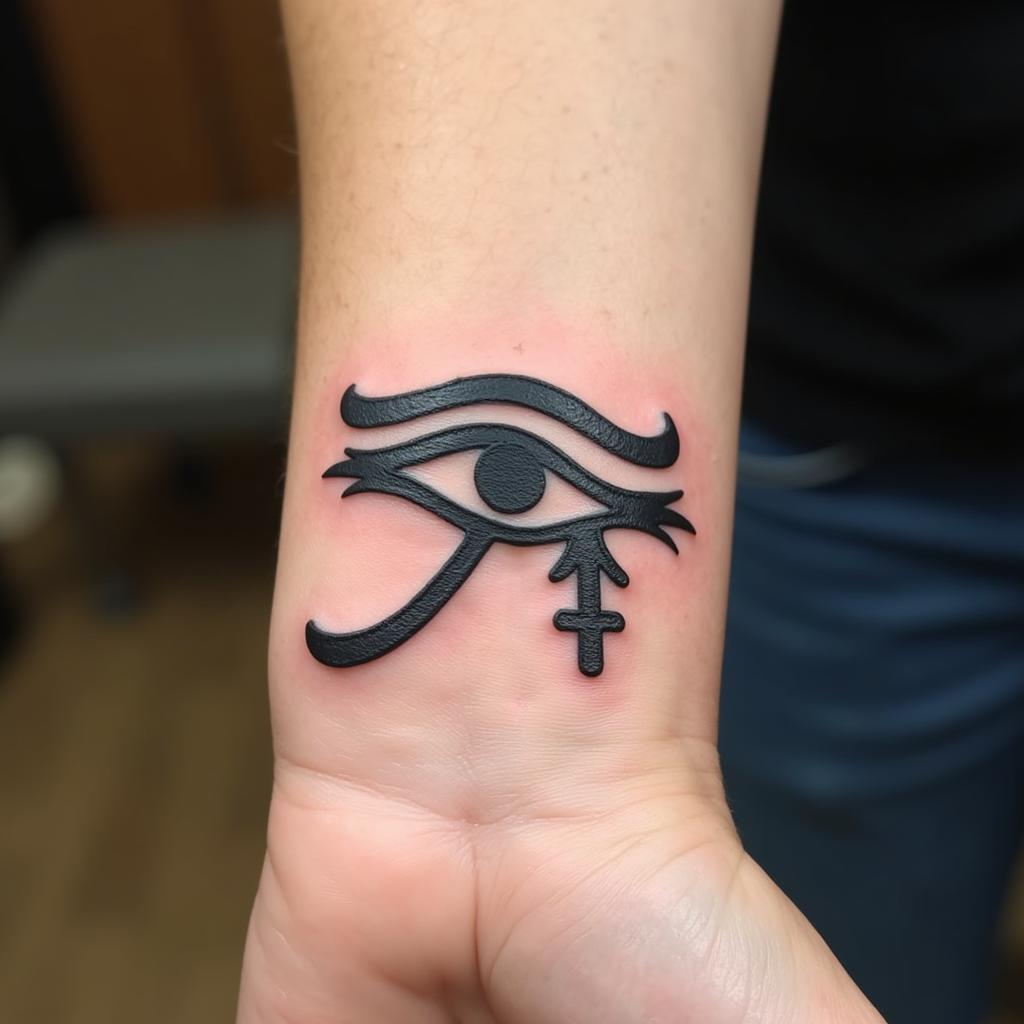 Hình xăm mắt Horus phong cách Ai Cập cổ điển ở cổ tay Hình xăm mắt Horus phong cách Ai Cập cổ điển ở cổ tay