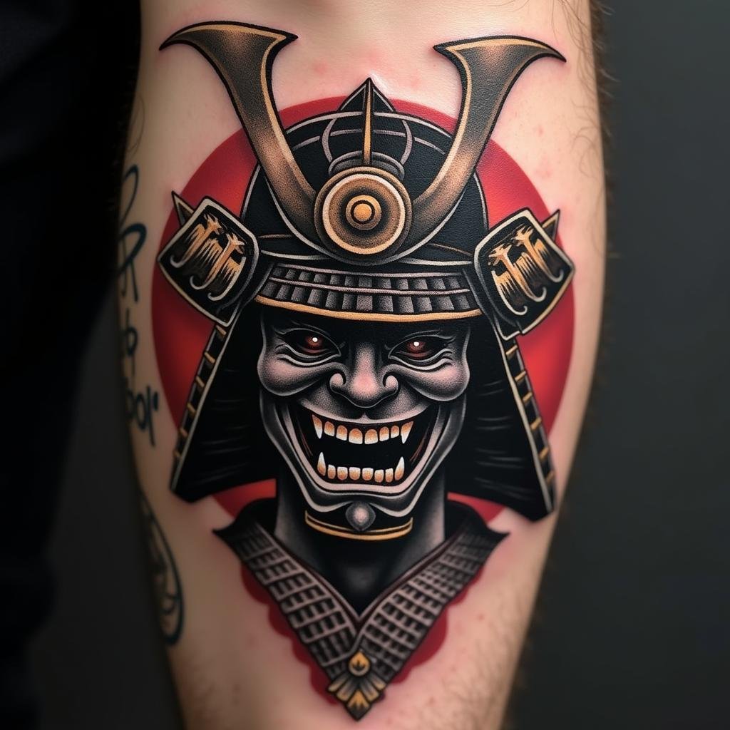 Hình xăm Samurai rồng ý nghĩa biểu tượng quyền lực dũng cảm 2 hinh xam mat na oni samurai y nghia sau sac 67b921 1