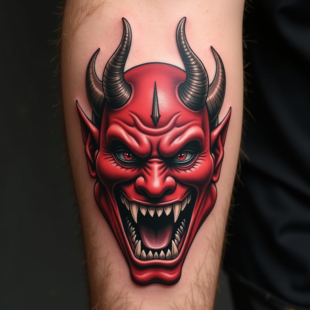 Hình xăm mặt nạ Oni, ý nghĩa sức mạnh, bảo vệ và xua đuổi tà ma trong văn hóa Nhật Bản