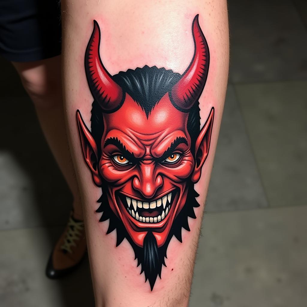 Mẫu hình xăm mặt quỷ phong cách phương Tây với thiết kế ấn tượng và độc đáo