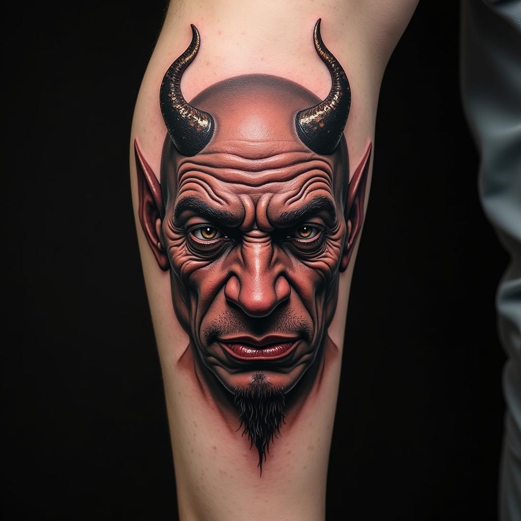 Hình xăm mặt quỷ phong cách Realism sống động như thật với độ chi tiết cao