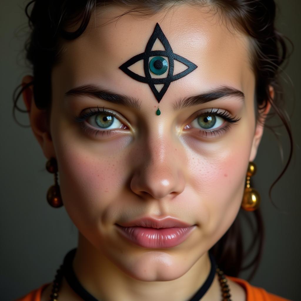 Hinh xam mat than Shiva tren tran vi tri the hien tri tue va giac ngo