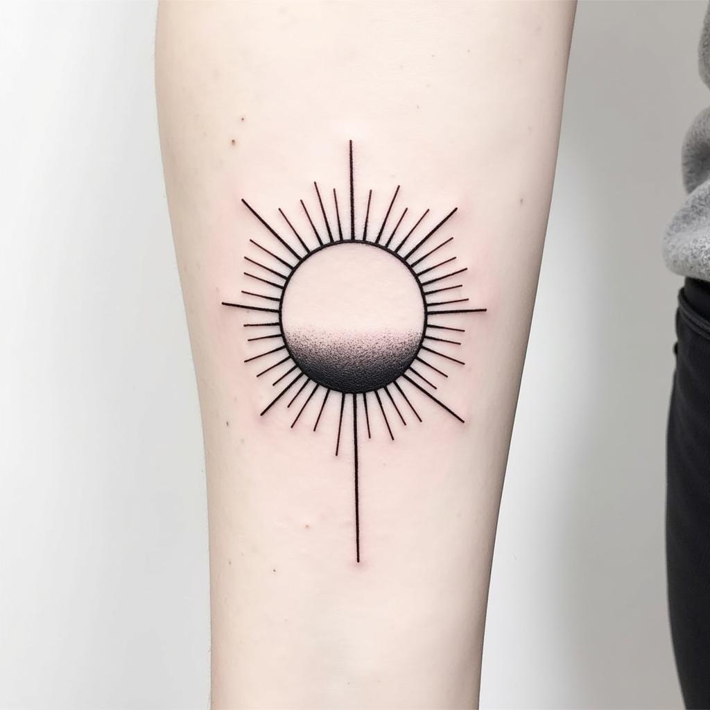 Hình xăm mặt trời mọc tối giản đường nét đơn giản tinh tế hiện đại