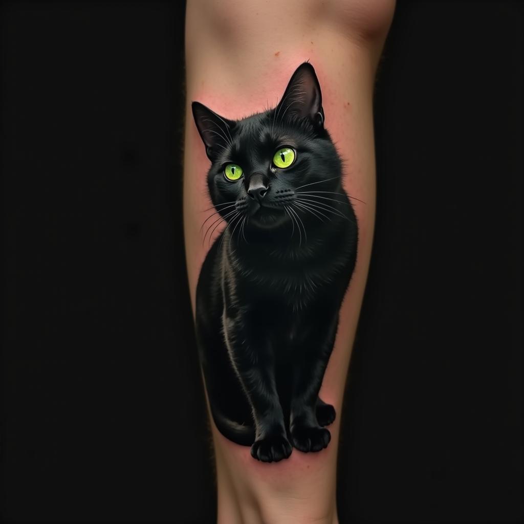 Hình xăm mèo đen biểu tượng cho may mắn và sự bí ẩn, bảo vệ khỏi những điều xấu xa và năng lượng tiêu cực