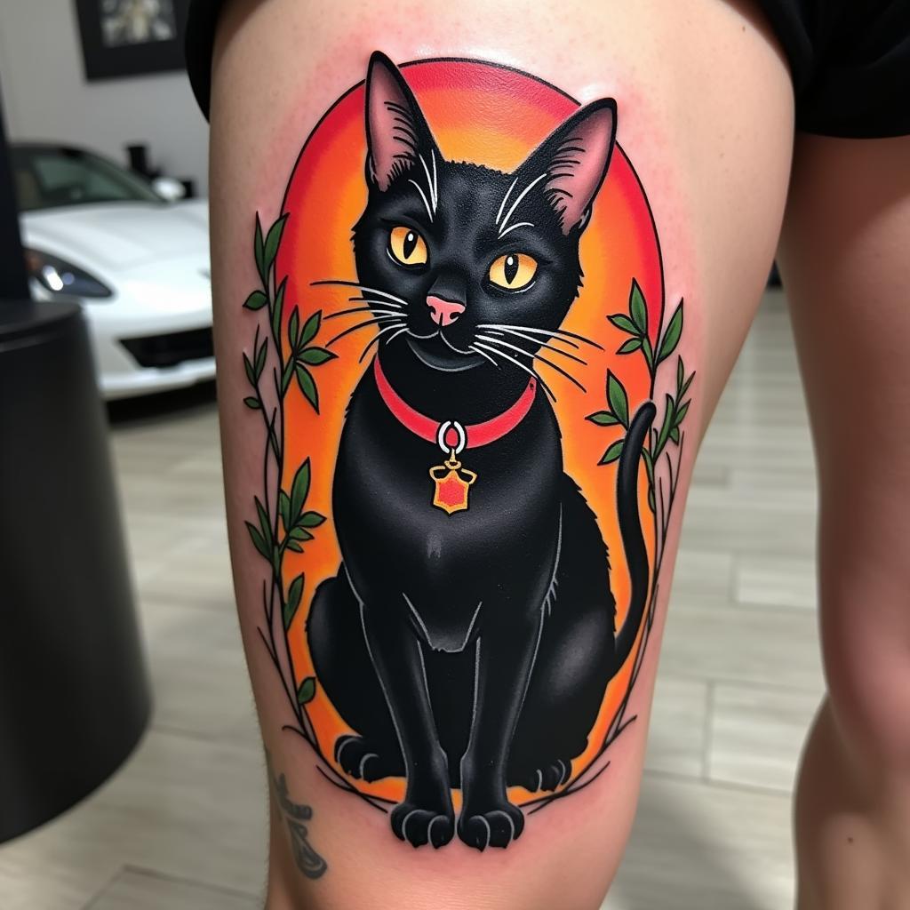 Hinh xam meo den phong cach truyen thong old school co dien