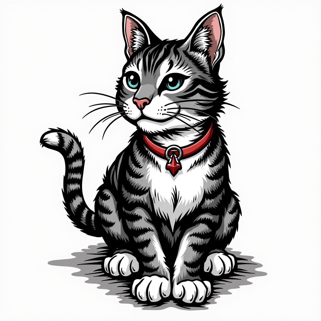 Hinh xam meo ngau phong cach traditional old school co dien manh me