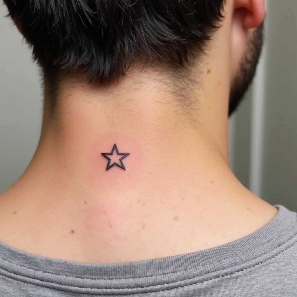 Hình xăm mini ngôi sao ở cổ nam, phong cách kín đáo