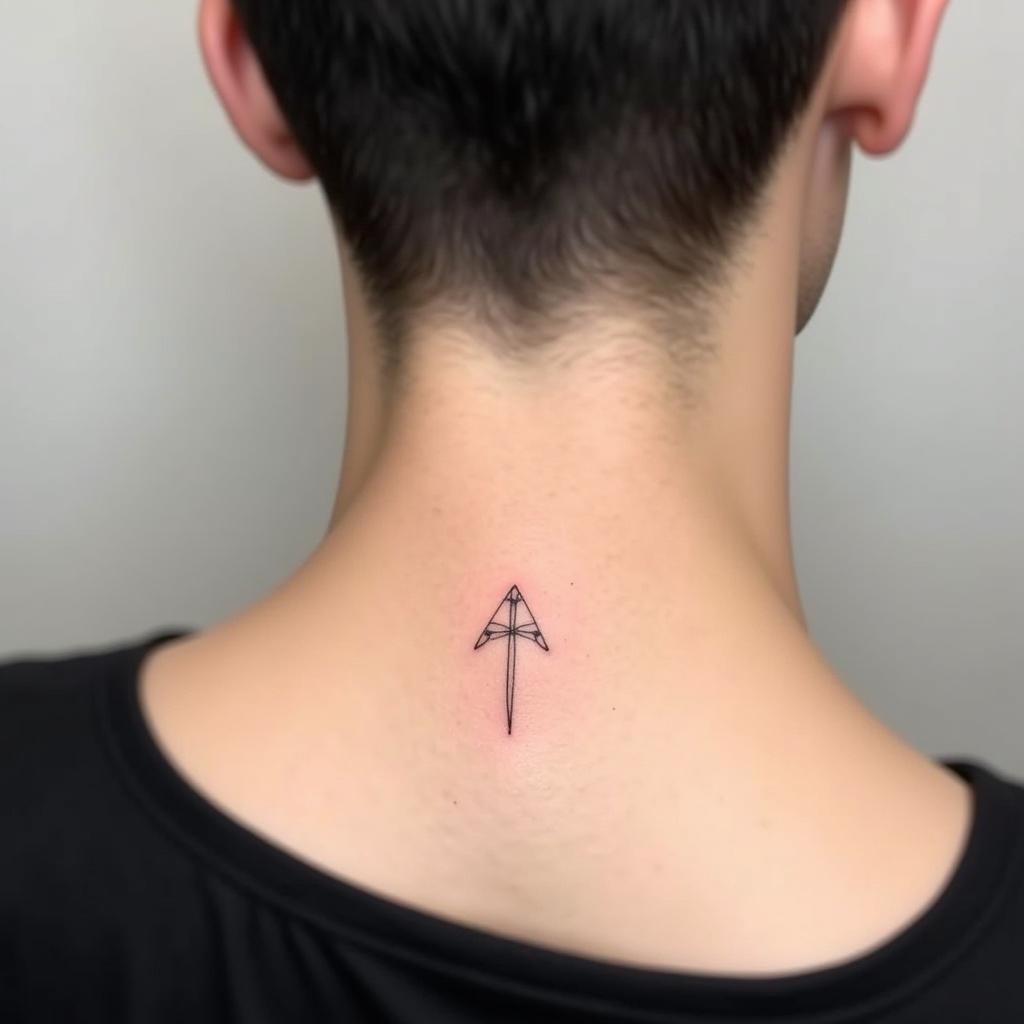 Hình xăm mini sau gáy phong cách tối giản cho nam với đường nét thanh mảnh