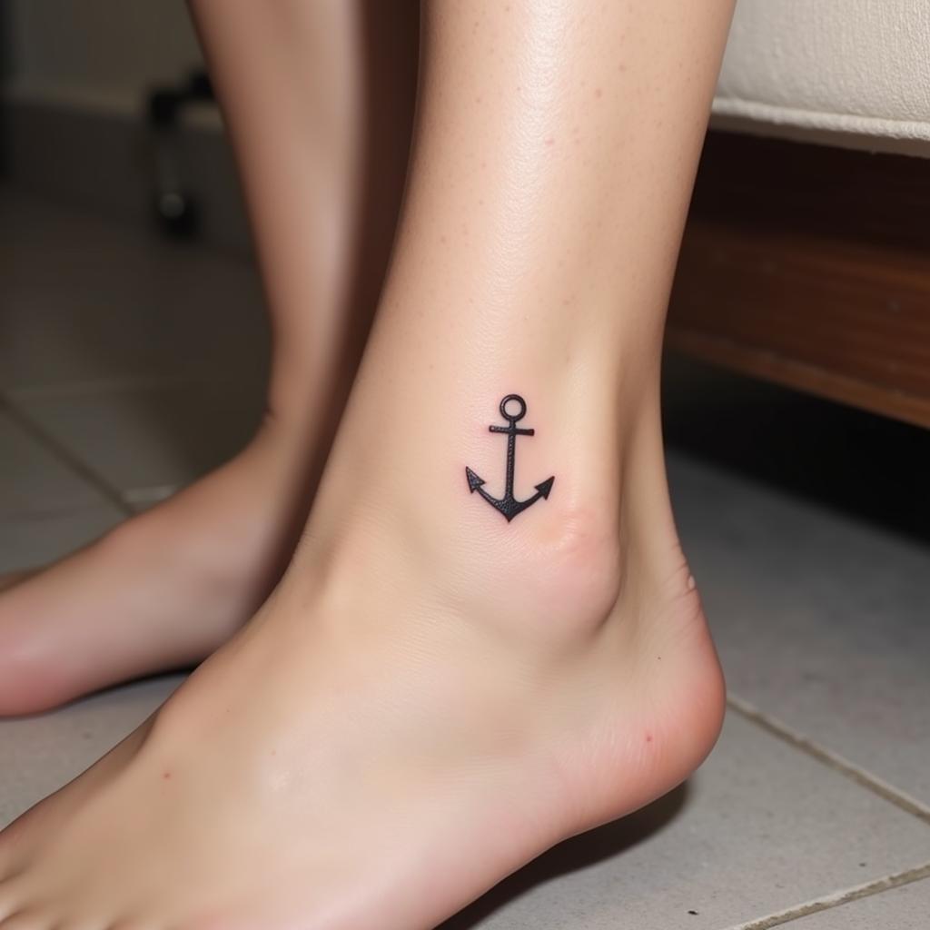 hinh-xam-mo-neo-mat-ca-chan-nu-tinh-te-67bf72 Hình xăm mỏ neo nhỏ nhắn, tinh tế ở mắt cá chân nữ, thể hiện sự kín đáo, gợi cảm và yêu thích tự do.