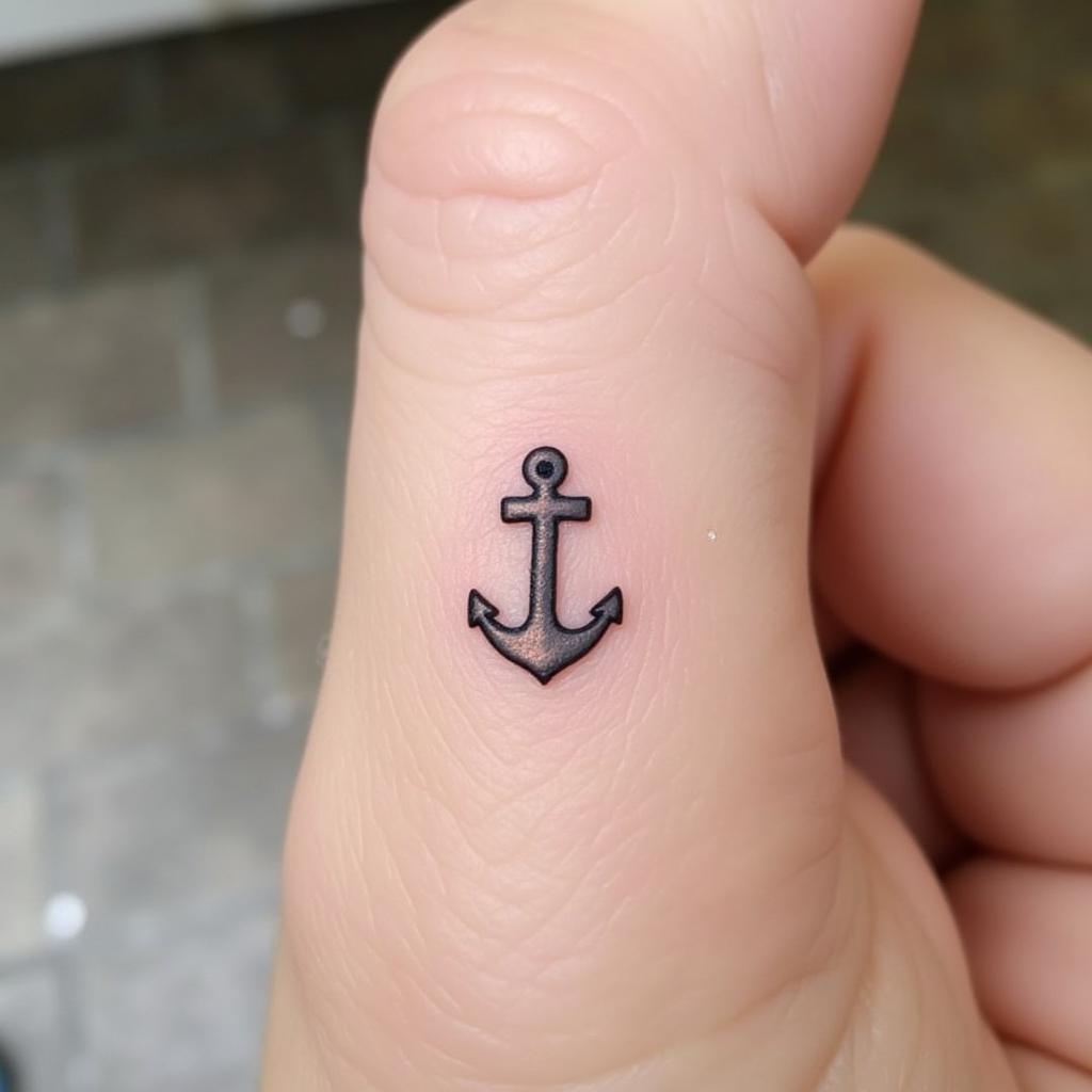 Hình xăm mỏ neo ngón tay nhỏ nhắn cá tính biểu tượng cho sự may mắn