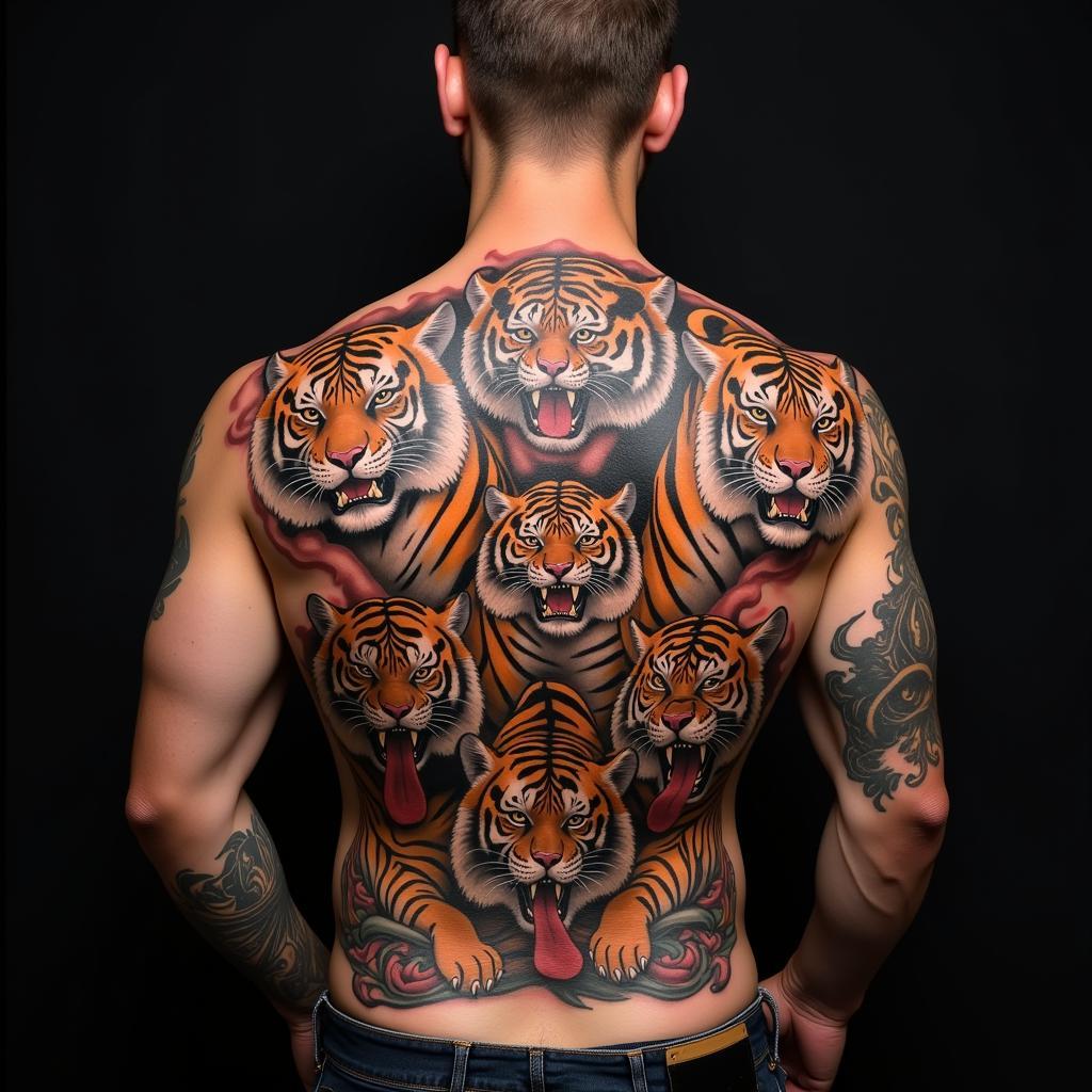 Hình xăm Ngũ Hổ Tướng full lưng - Uy quyền và sức mạnh toàn diện