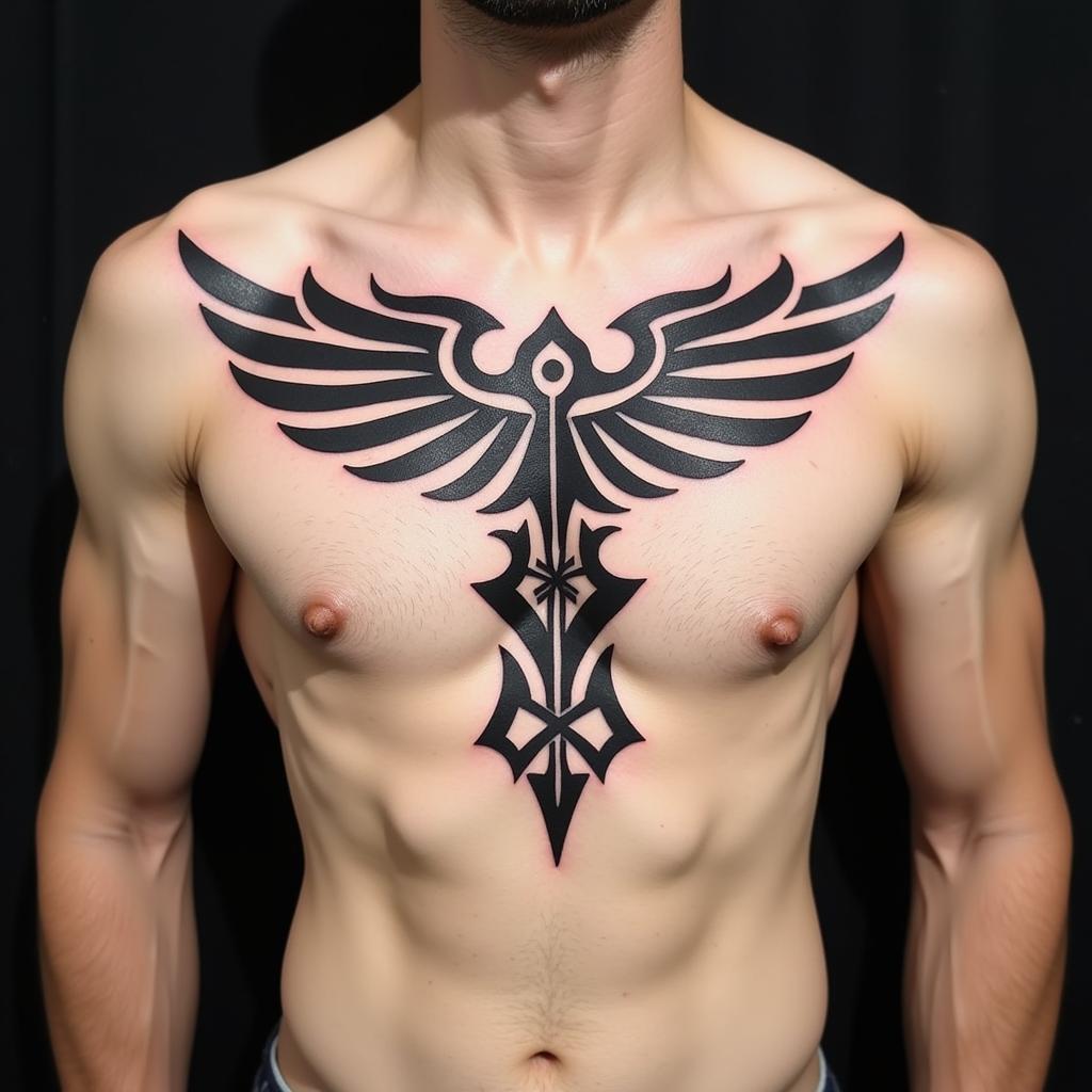 hinh-xam-nguc-bo-lac-duong-net-manh-me-67bf3a Hình xăm ngực phong cách bộ lạc với đường nét mạnh mẽ và hình học đơn giản