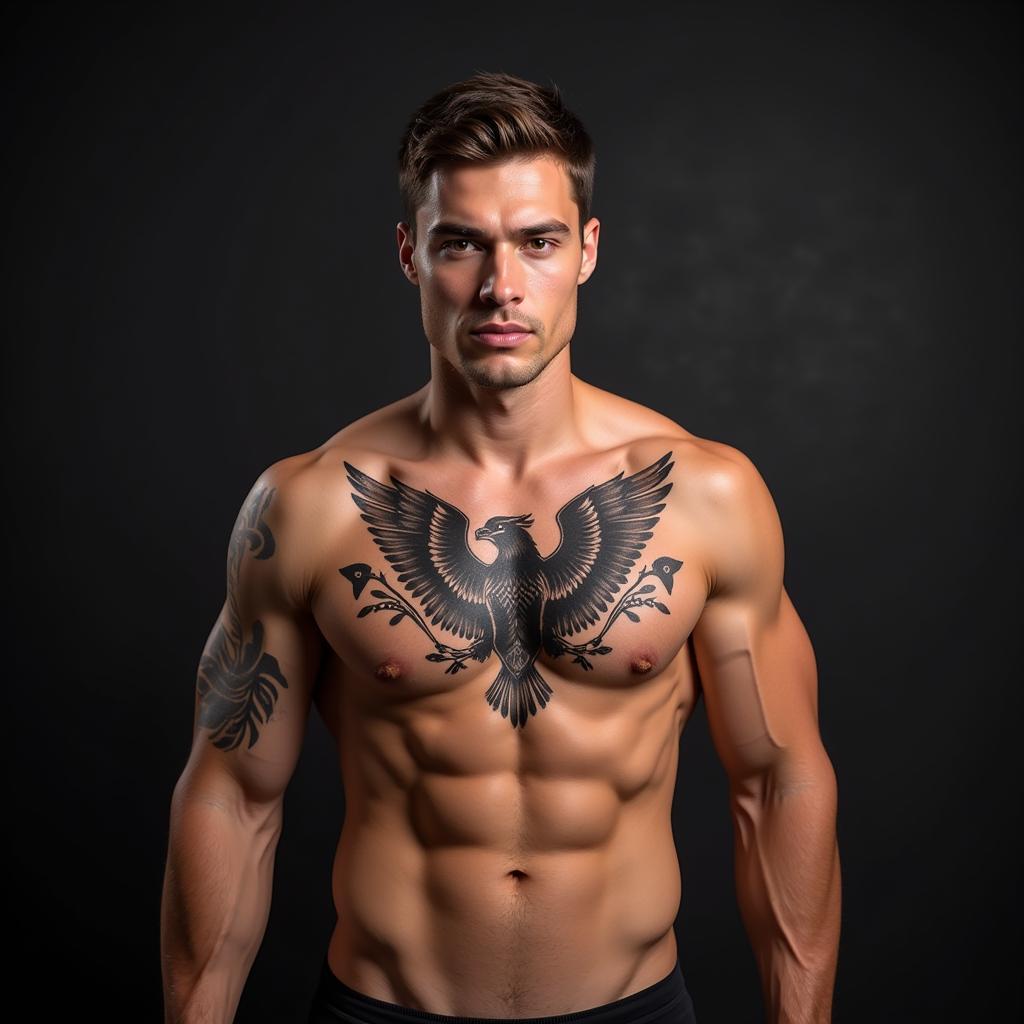 Hình xăm ngực nam tôn vinh vẻ đẹp hình thể và cơ bắp