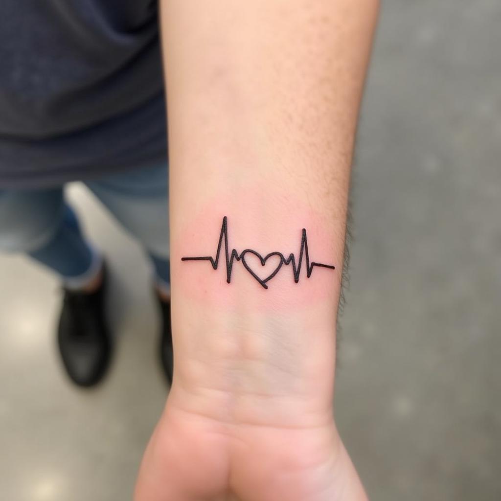 Hình xăm nhịp tim thể hiện tình yêu và đam mê, nhịp tim lồng ghép vào hình trái tim