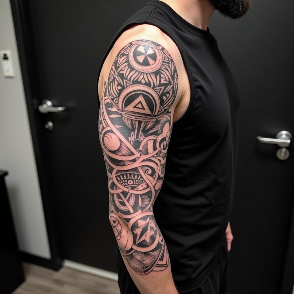 Tuyển tập mẫu hình xăm nửa cánh tay nam đẹp, ý nghĩa và đầy phong cách 2 hinh xam nua tay nam ca tinh manh me 67ba96 1