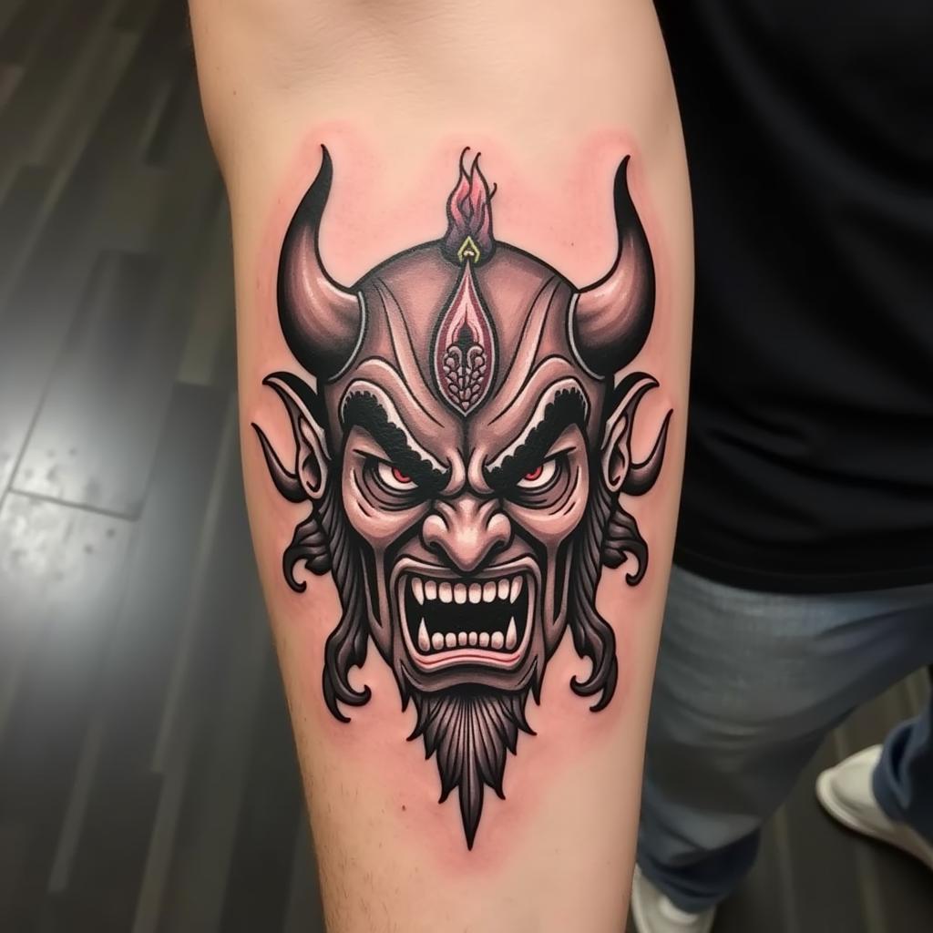 Hình xăm Oni thể hiện sức mạnh tinh thần và lòng dũng cảm vượt qua thử thách