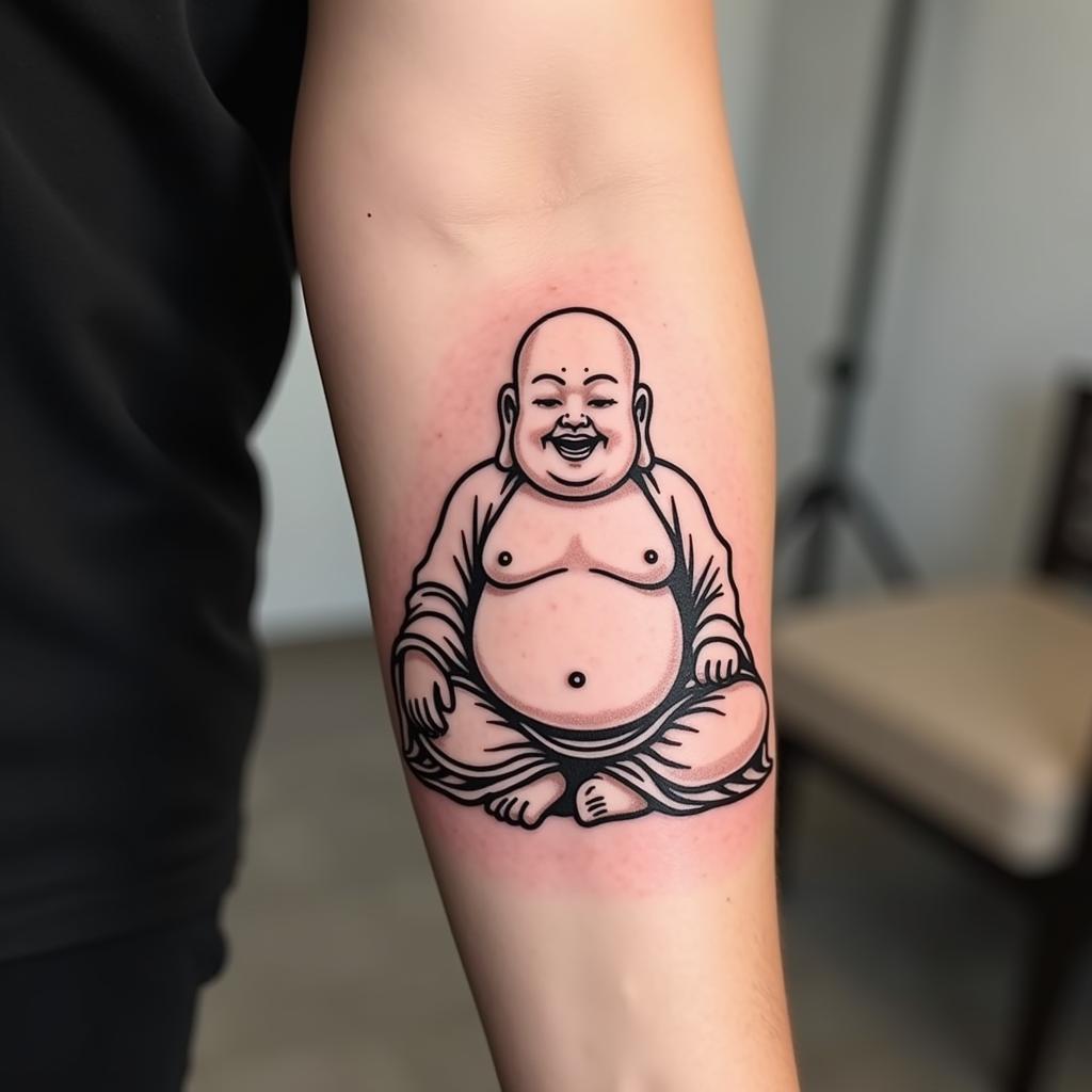 Hình xăm Phật Di Lặc nhất cổ phong cách chủ đạo đơn giản