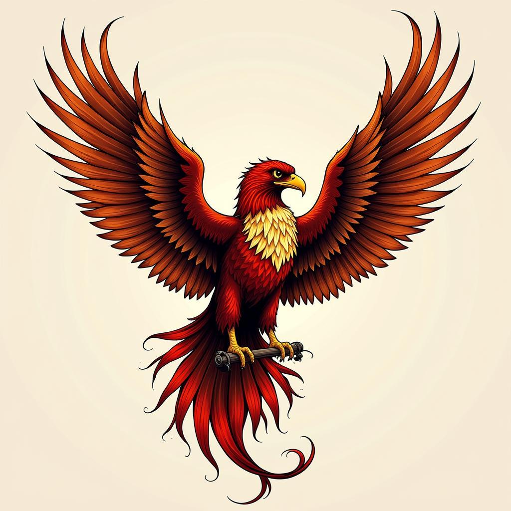 Hình xăm phượng hoàng và đại bàng mạnh mẽ, biểu tượng quyền lực cho mệnh Hỏa