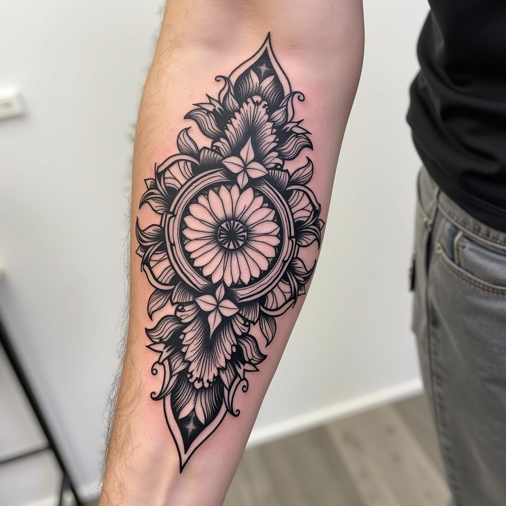 Hình xăm có thiết kế quá phức tạp nhiều chi tiết nhỏ bị dính vào nhau mất thẩm mỹ