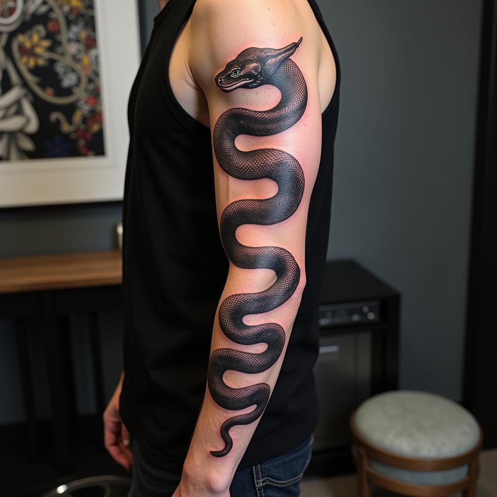 Hinh xăm rắn quấn tay đẹp và cuốn hút dành cho nam và nữ