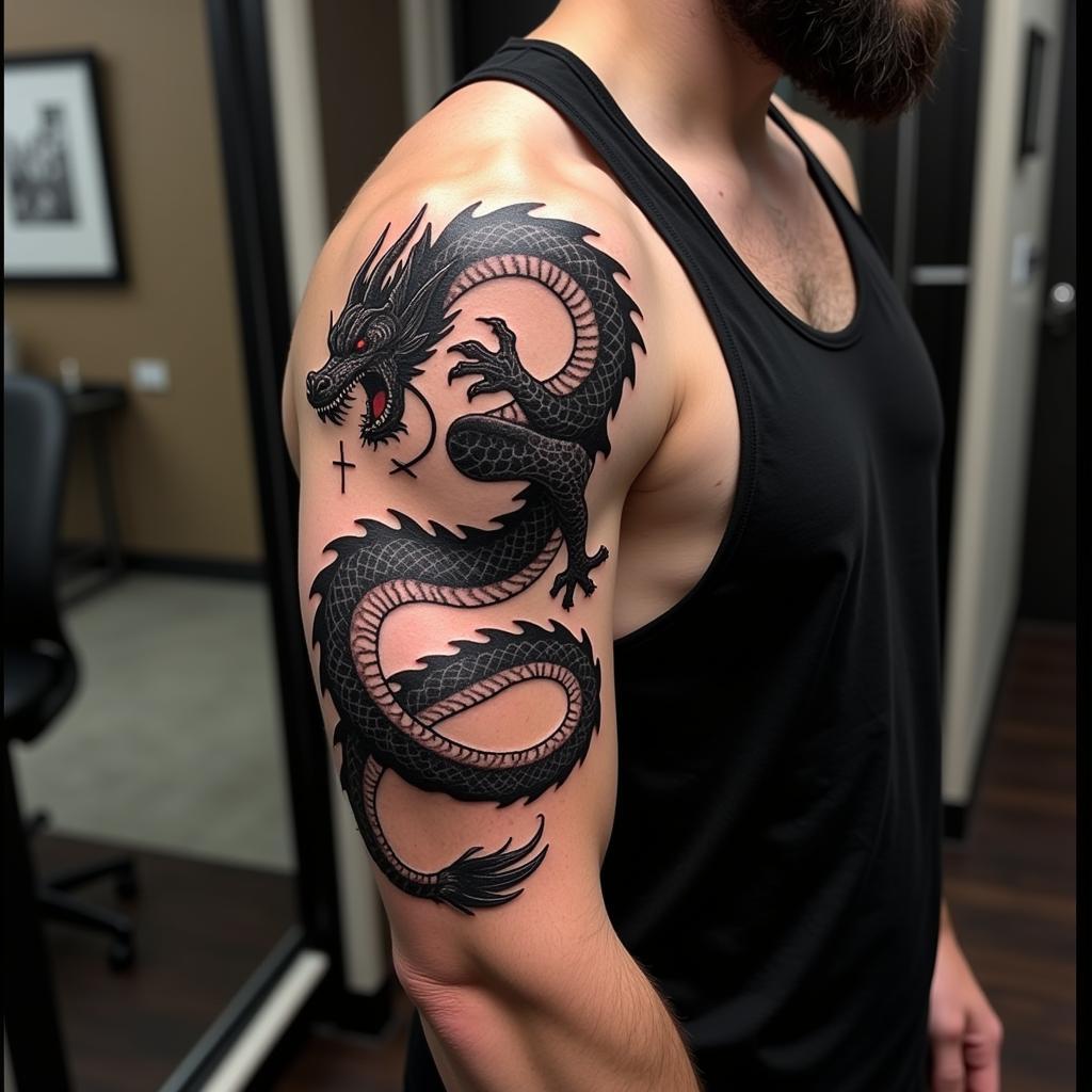 hinh-xam-rong-nhat-co-o-tay-nam-tinh-67bf75 Hình xăm rồng Nhật cổ ở cánh tay nam tính