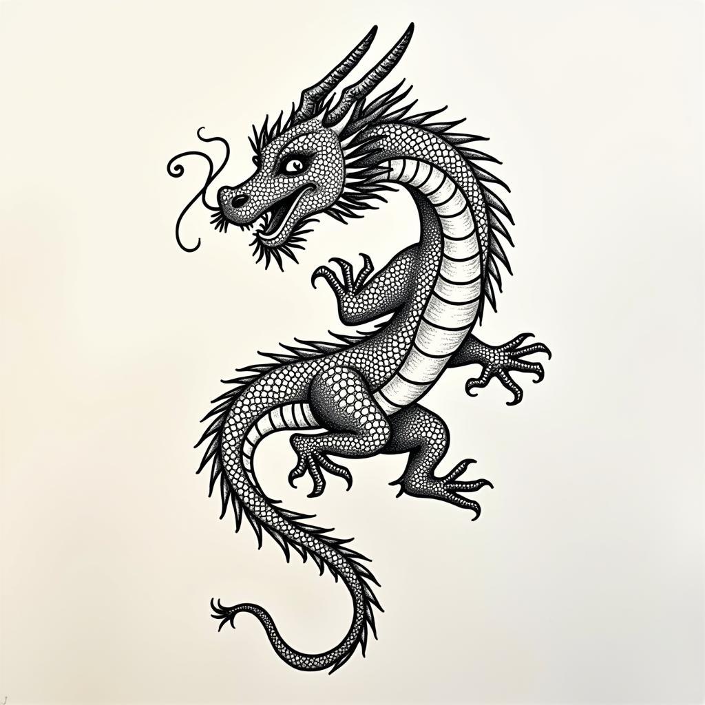 Hình xăm rồng nhỏ nam kỹ thuật chấm bi độc đáo và tinh xảo