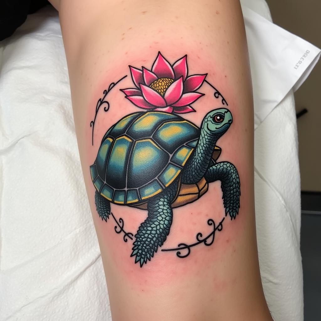 Hình xăm rùa quy biểu tượng trường thọ sức khỏe dồi dào và sự kiên trì trong cuộc sống