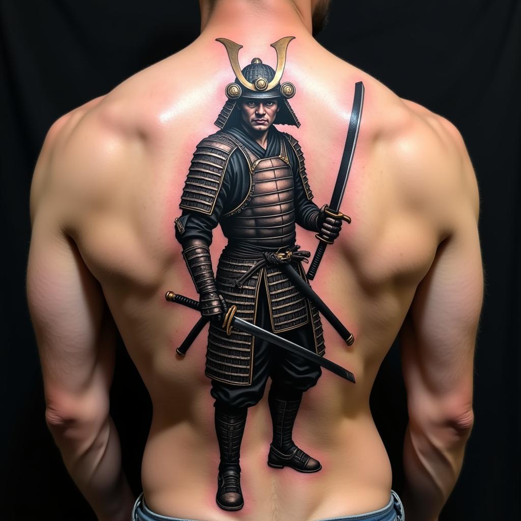 Hình xăm Samurai trên lưng thể hiện tinh thần võ sĩ đạo và lòng dũng cảm