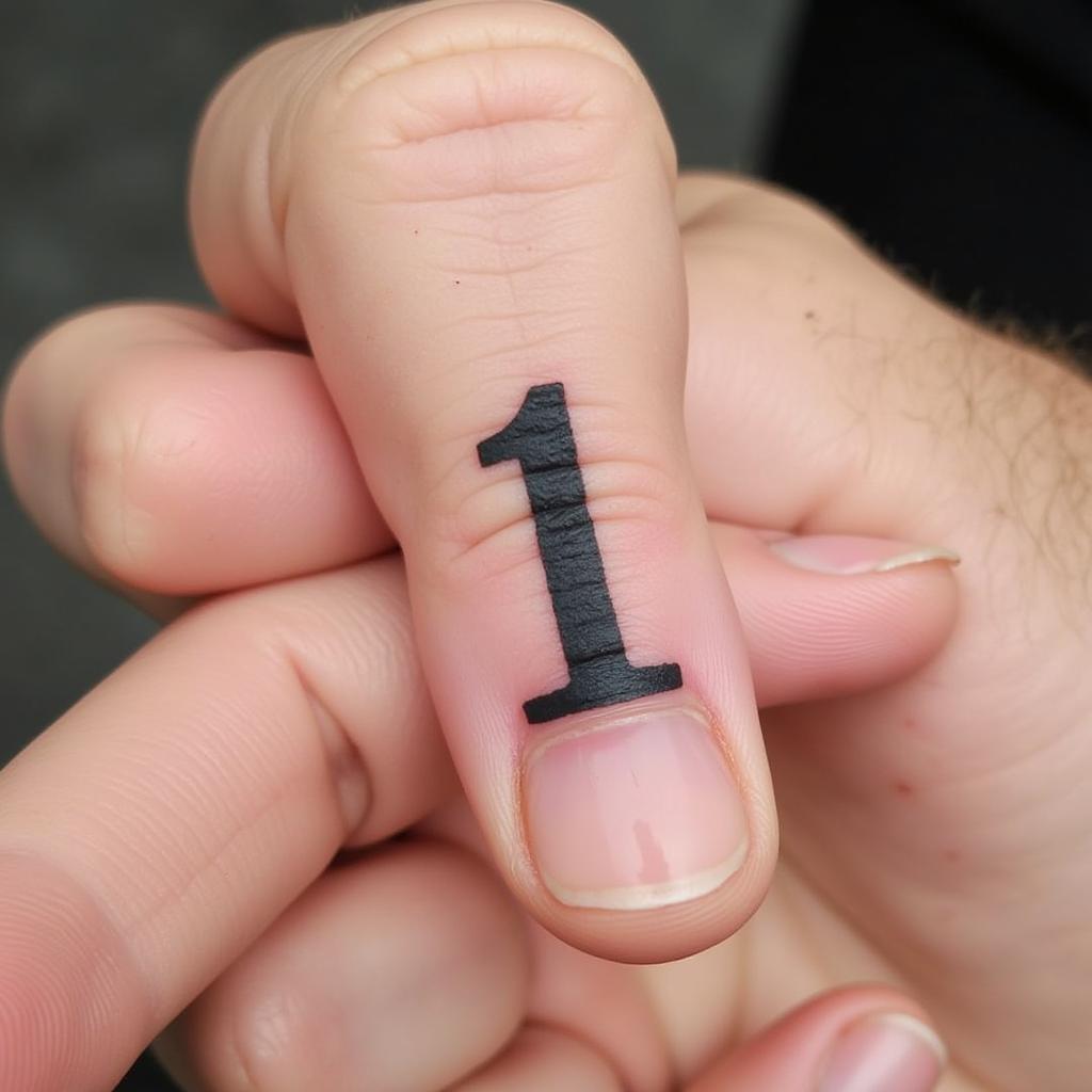 Hình xăm số 1 nhỏ ở ngón tay, phong cách nam tính mạnh mẽ.