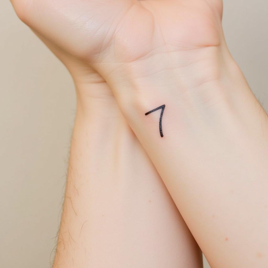 Hình xăm số 7 nhỏ ở cổ tay, phong cách tối giản.