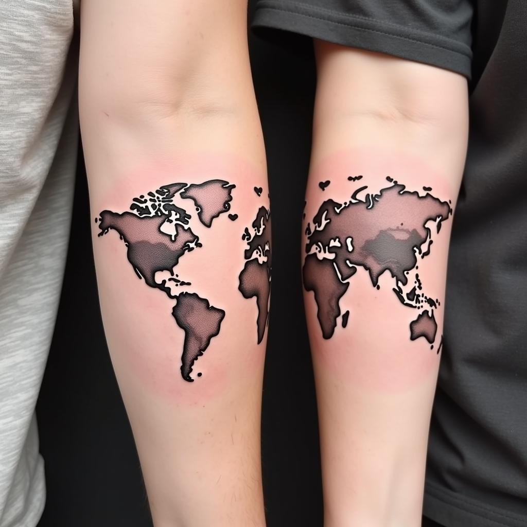 Hình xăm sở thích chung du lịch với hình bản đồ thế giới cách điệu