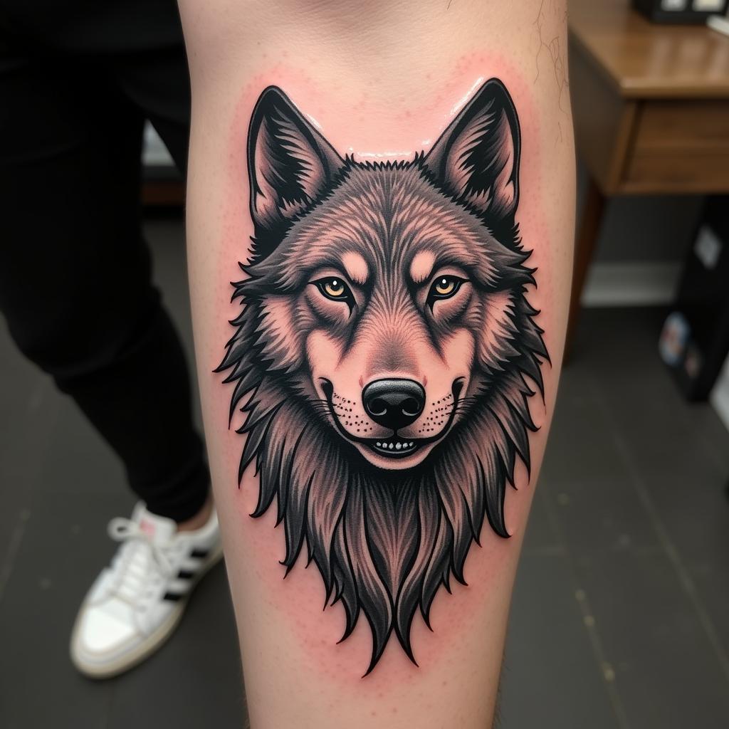 Hình xăm sói cách điệu thể hiện phong cách riêng và cá tính độc đáo