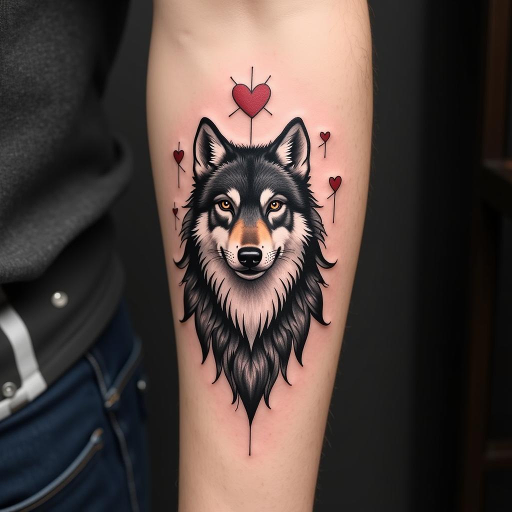 Hình xăm sói gia đình thể hiện lòng trung thành và sự gắn kết yêu thương