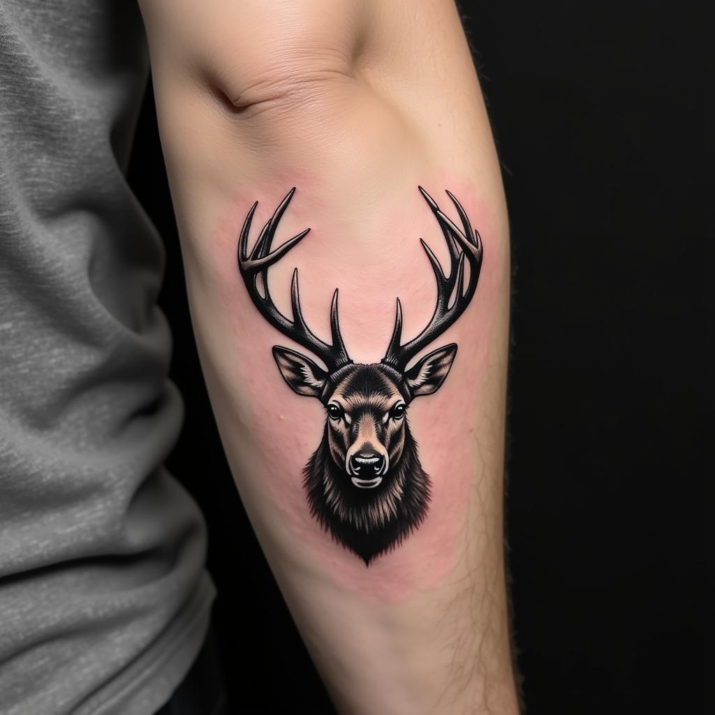 Hình xăm sừng hươu đen ở bắp tay dành cho nam giới mạnh mẽ