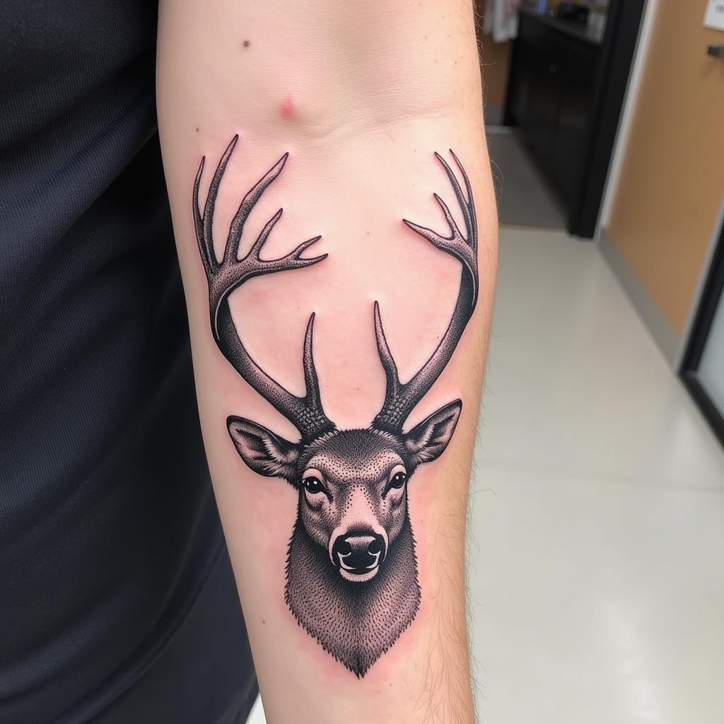 Hình xăm sừng hươu Dotwork với kỹ thuật chấm bi tinh tế và tỉ mỉ