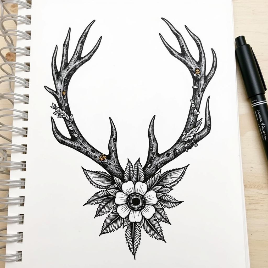 Hình xăm sừng hươu kết hợp hoa văn nghệ thuật