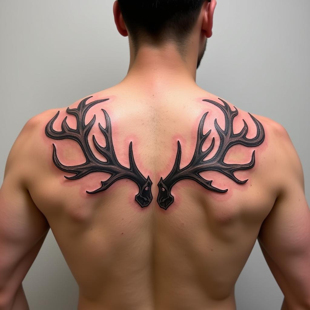 Hình xăm đôi sừng hươu ở vai thể hiện cá tính và mạnh mẽ